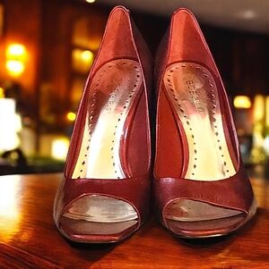 BCBGirls 'Ariel' Ruby Red Peep Toe Patent Stiletto Pumps Heels Size 9.5